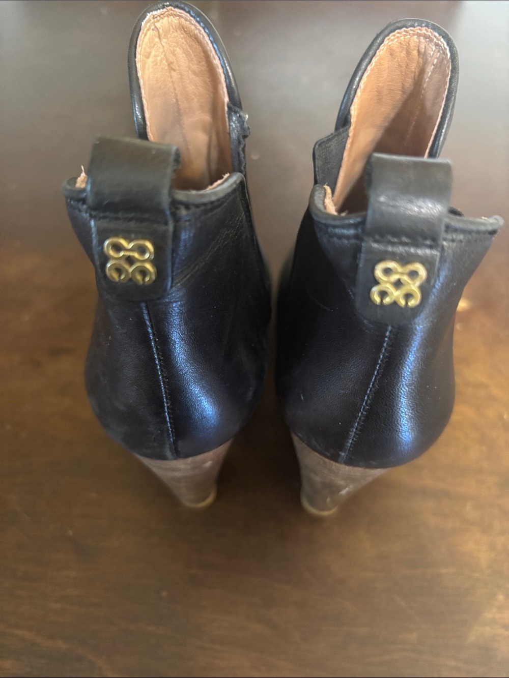 Coach Black Leather Wedge Booties with Wood-Effect Heel - Picture 3 of 4